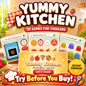 Juego interactivo de cocina para niños pequeños / 20 actividades digitales para preescolares / Juego de cocina para navegador (sin aplicación) / Descarga instantánea educativa