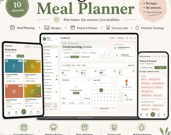 Interactive Digital Meal Planner Dashboard, Browser-Based Nutrition Tracker (Digital Download)