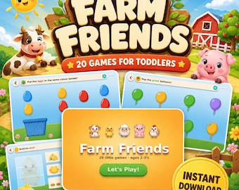 Digital Toddler Learning Games, Farm Animal HTML Game, Preschool Educational Activity, Interactive Kids Game, Instant Download for Toddlers