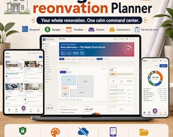 Digital Renovation Planner, Home Remodel Planner Template, Renovation Budget Tracker, Contractor Organizer, DIY Project