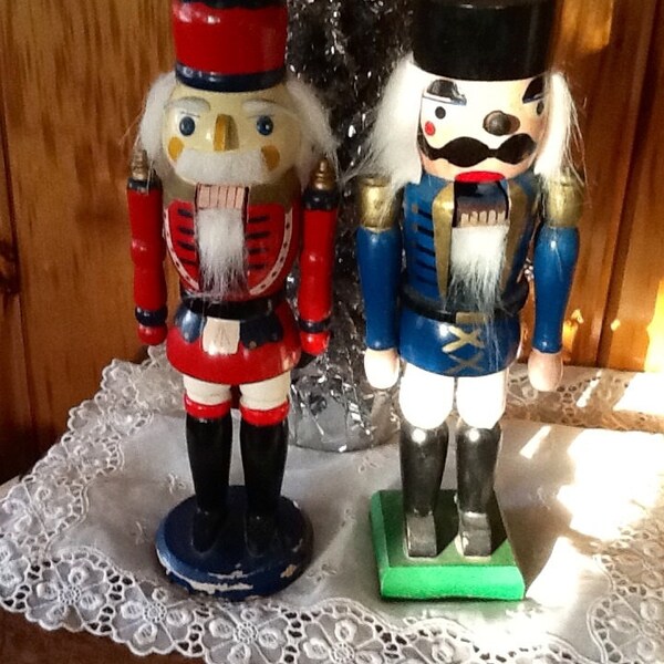 Two Christmas Decoration Vintage Antique Wooden Nutcracker German Soldiers