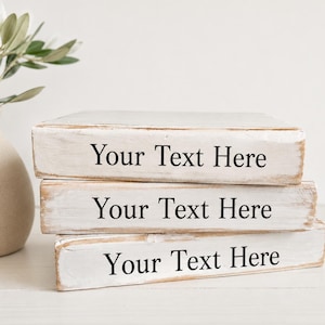 Custom Wooden Books Decor Set of 3-5 | Personalized Farmhouse Shelf Decor | Rustic Book Stack | Handmade Personalized Home Decoration Gift