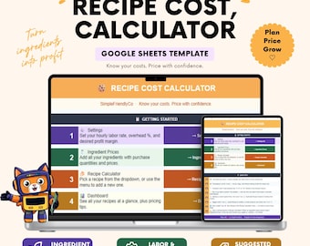 Pricing Calculator Google Sheets | Recipe Cost Calculator | Bookkeeping Template | Small Business Food Profit Spreadsheet Template
