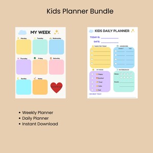 Kids Daily and Weekly Planner Bundle Printable, Toddler Planner, Visual Schedule for Kids, Montessori Printable, Daily Routine Planner