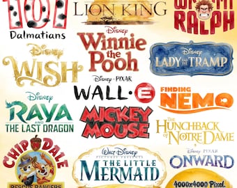 Disney Watercolor Logo Bundle, Disney Logo Png, Toy story Logo, Cars Logo, Mermaid Logo, Stitch Logo, Princess Logo, Monsters, Lion King
