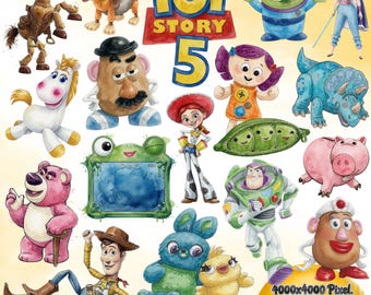 Toy Story Watercolor Clipart, Story Friends Toys Watercolor Bundle, Toy Story 5 Characters PNG Watercolor, Woody Buzz Jessie Digital Clipart