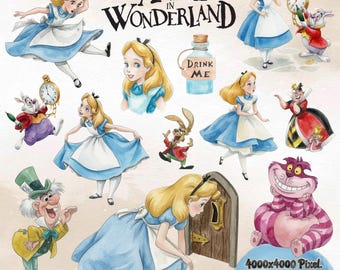 Alice in Wonderland Watercolor • Alice in Wonderland Clipart • Digital PNG Bundle • High Resolution Fantasy Tea Party Set • Cute Digital Art
