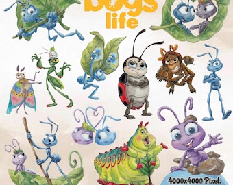 A Bug's Life Watercolor Clipart Set, A Bug's Life PNG, bundle for shirt, cake topper, Nursery Decor (Digital Download)
