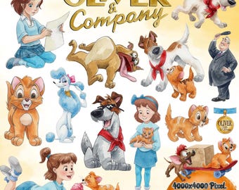 Oliver and Company PNG Clipart Bundle, Oliver and Company Watercolor (Digital Files)