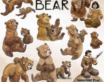 Disney Brother Bear PNG clipart, nursery watercolor png files, clipart printable, comerical use, digital download