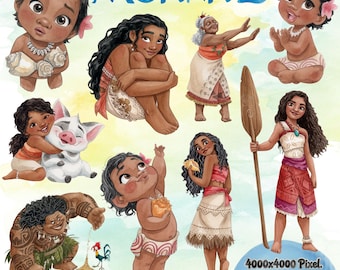 Moana Watercolor Clipart - Princess PNG - Moana Watercolor Clipart PNG - Art for Sublimation and Crafts - Digital Download