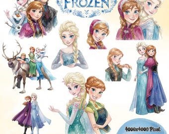 Frozen Watercolor PNG Clipart, Frozen Clipart, Anna Elsa Olaf PNG, Princess Cartoon PNG Images, Frozen Birthday Clipart, Digital Download