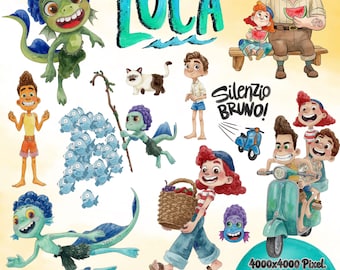 Luca Watercolor Clipart Png, Sea Village & Friends PNG Graphics, Commercial Use, Instant Download