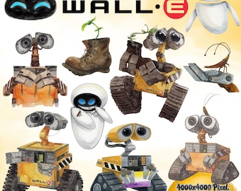 Wall-E PNG Watercolor, Cute Robot Cartoon Design, Retro Space Love Shirt PNG, Sci-Fi Sublimation Bundle, Instant Download