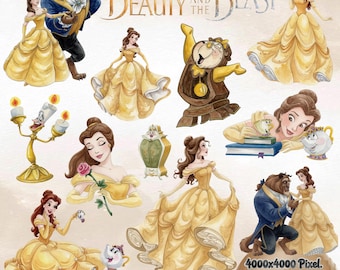 Beauty and the Beast Watercolor Cute Digital Kit • 101 Elements • PNG 300 DPI, Beauty and the Beast Theme Digital Kit • Cute Illustrations