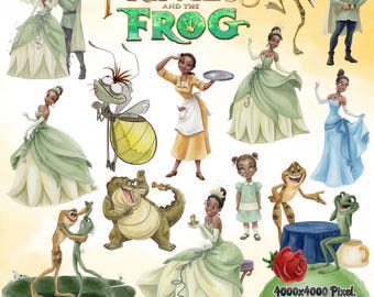 Princess and the Frog PNG Clipart, Princess and the Frog Watercolor, Tiana Clipart, Princess png, Tiana PNG Bundle, Tiana Watercolor