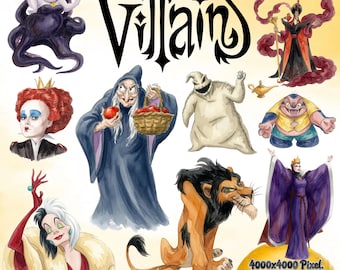 Disney Villains Watercolor PNG | 300 Villains Clipart | Disney Cruise Door Magnets | Villains Png Bundle - Digital Download