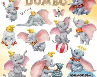Watercolour Dumbo Clipart PNG, Cute Elephant Pastel Color PNG, Dumbo PNG, Hand-painted Dumbo the Elephant