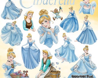 Cinderella Watercolor Clipart Bundle: 60+ PNG Images, Cinderella PNG Cliparts Bundle, Cinderella PNG Cartoon Sublimation Cliparts