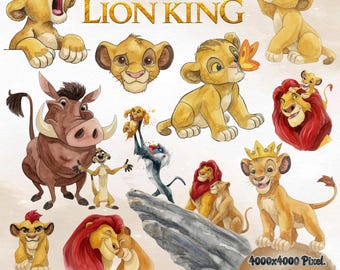 Lion King Watercolor Children's Digital Kit, Simba and Friends, Safari Theme, Lion King Baby, Watercolor Digital Kit, Children's Clipart