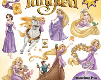 Rapunzel Watercolor Clipart, Rapunzel Princess Clipart, Tangled Png, Instant Download, Purple & Gold Watercolor Collection