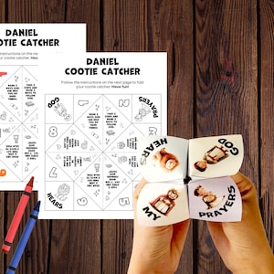Daniel and the Lions’ Den Cootie Catcher Printable, Bible Fortune Teller Activity for Kids, Sunday School Craft, Prayer Lesson