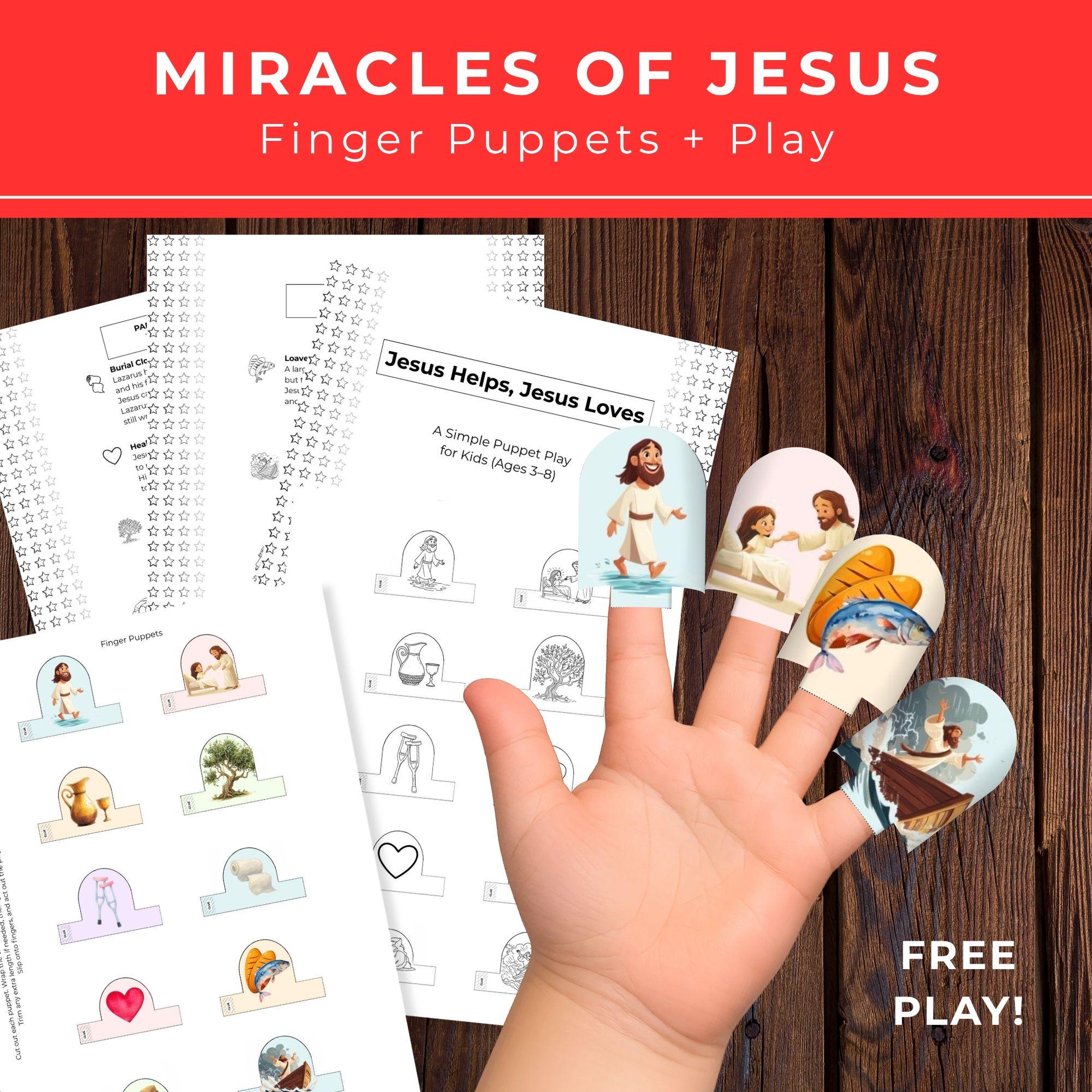 Miracles of Jesus Finger Puppets Printable, Bible Story Play Script ...