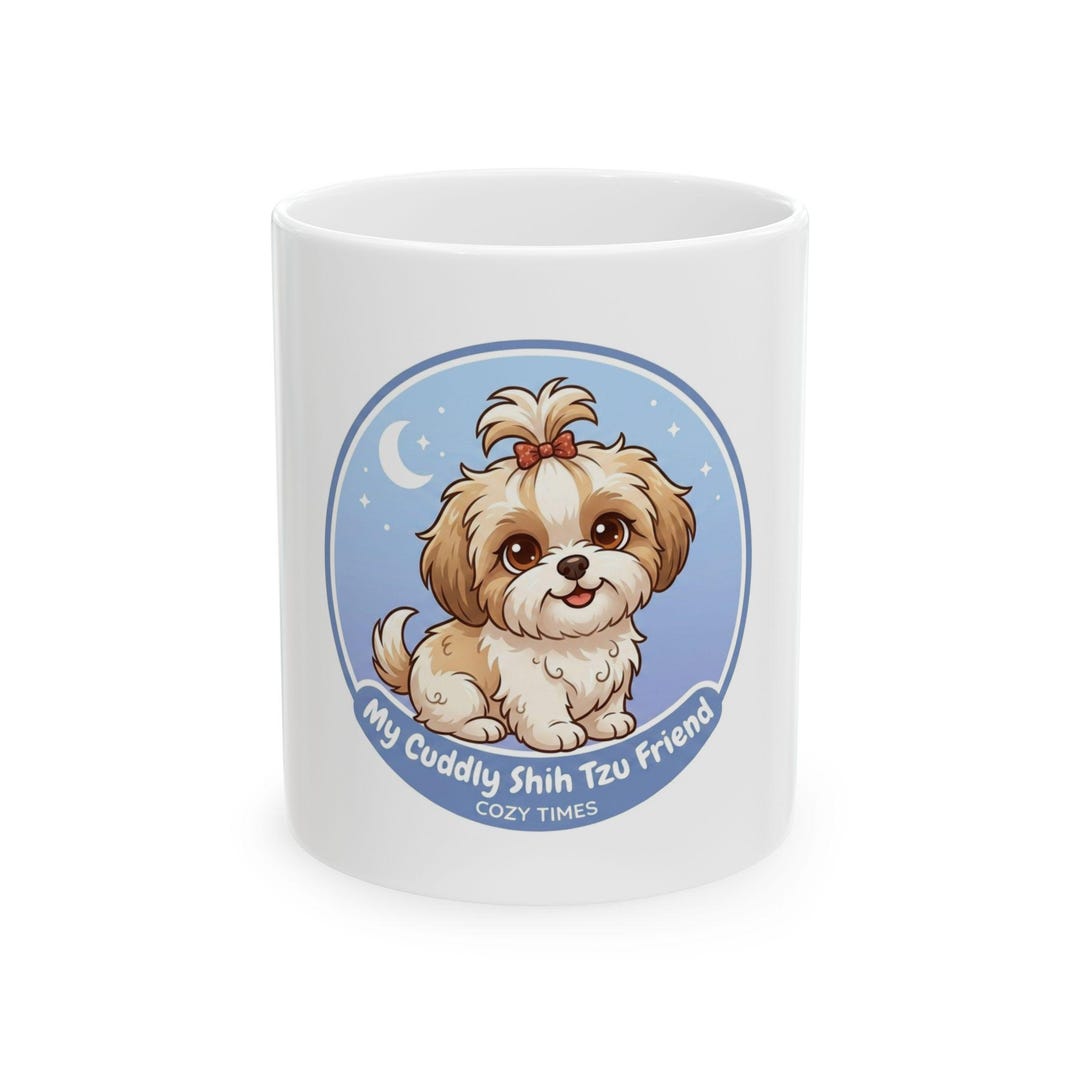 Cuddly Shih Tzu Puppy Mug | Cute Dog Illustration, Ceramic Coffee Cup ...