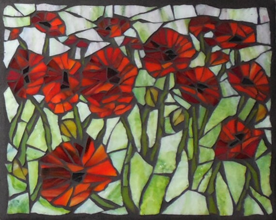 Items similar to Stained glass mosaic 'Field of Poppies' on Etsy