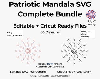 Patriotic Mandala SVG Bundle 85 Editable Cricut Ready July 4th Files