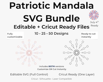 Patriotic Mandala SVG Bundle 25 Editable Cricut Ready July 4th Files