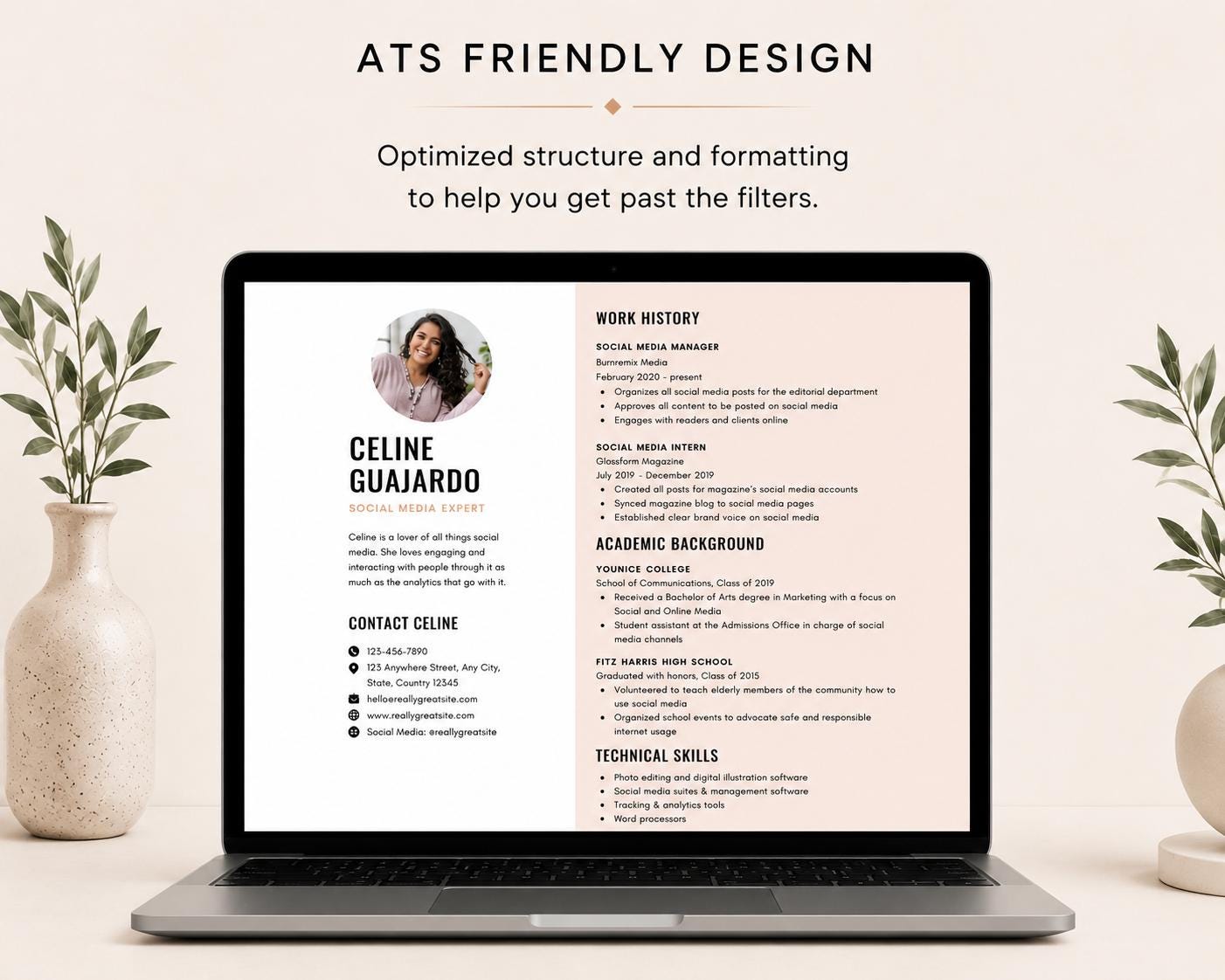 Modern CV Template | ATS Friendly Resume Bundle Insert (instant ...
