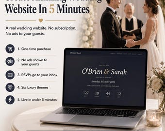 Wedding Website Template | HTML Site with Countdown RSVP Schedule Travel | Six Luxury Themes | No Subscription | No Ads