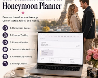Interactive Honeymoon Planner App | Itinerary, Budget Tracker, Packing List & Destination Guide | Travel Planner | Digital Download