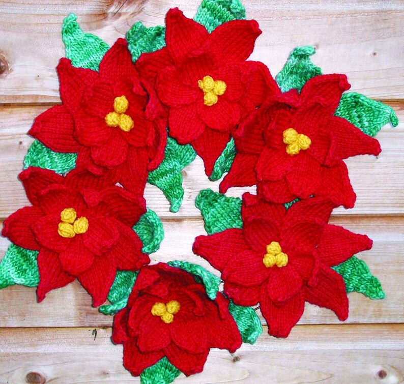 Poinsettia Knitting Pattern. Instant Download PDF. Christmas Etsy