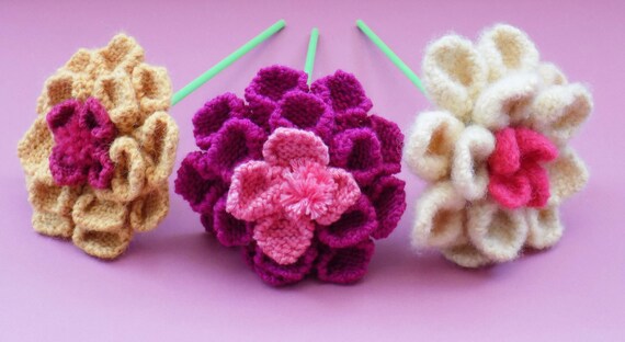 Motif De Fleur De Tricot Plusieurs Fleurs à Tricoter Tricot De Tournesol Tulipe Rose Jonquille Dahlia Téléchargement Pdf De Motif Tricoté à La
