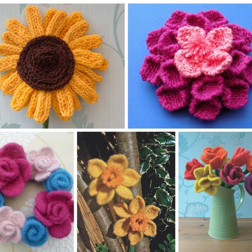 Flower Knitting Pattern. Several Flowers to Knit. Knit Etsy UK