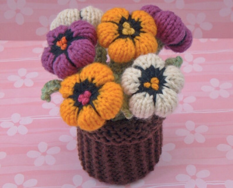 Flower Knitting Pattern Pansy Pot PDF Pattern Easy Knitting Etsy UK