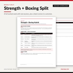 Boxing + Strength Training Weekly Split | Full Worked Example + Fillable Template | Fighter Workout Schedule PDF