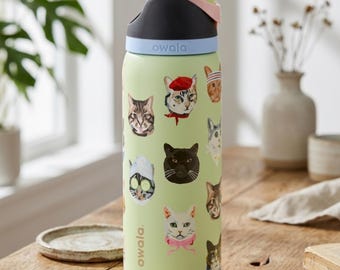 Owala 32oz Engraved Water Bottle with Cats Design Reusable Travel Bottle | Gift for Mom, Wife, Sister | Everyday Hydration