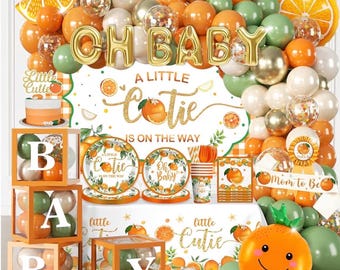 279 stück A Little Cutie ist auf dem Weg Dekorationen, All-in-One Orange Baby Shower Party Pack mit Ballon, Hintergrund, Teller, Service 25