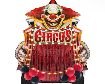 Halloweenclown, cirkus, karnevalstema, dekorationer för suv med LED-ljus och ballong, clown, bagageutrymme eller godisdekor