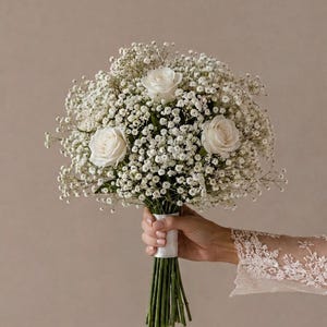 Gypsophila and White Rose Bouquet - Etsy