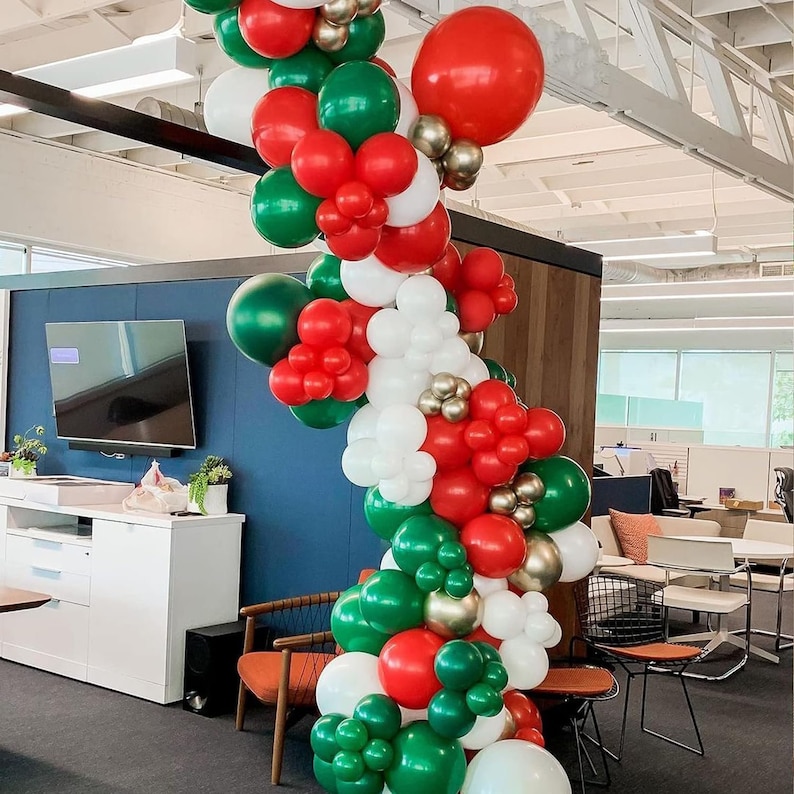 Christmas Red Green Gold White Balloon Garland Arch Kit for Etsy