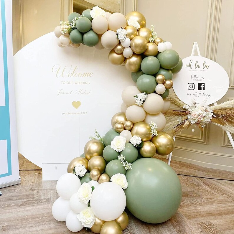 Sage Green Gold White Balloon Garland Arch Kit for Baby Shower Etsy