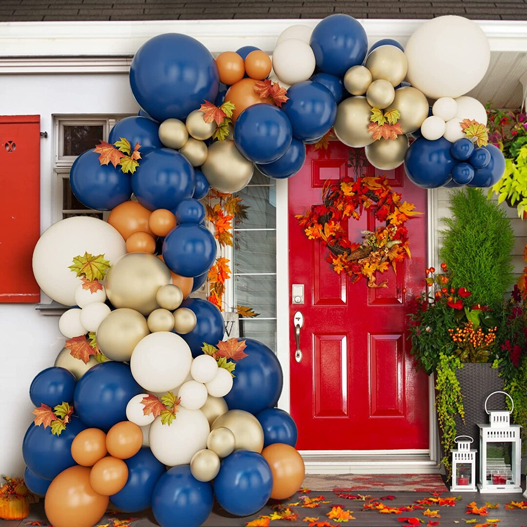 Blue Gold Balloons Garland Arch Kit Orange Balloon for Etsy