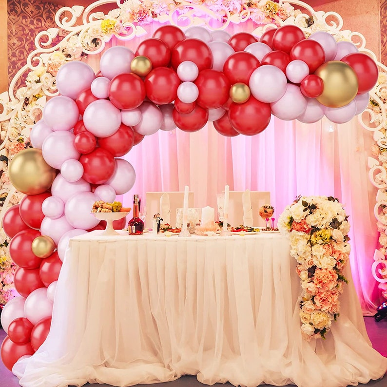 Pink Red Gold Balloons Garland Arch Kit Valentine's Day Etsy