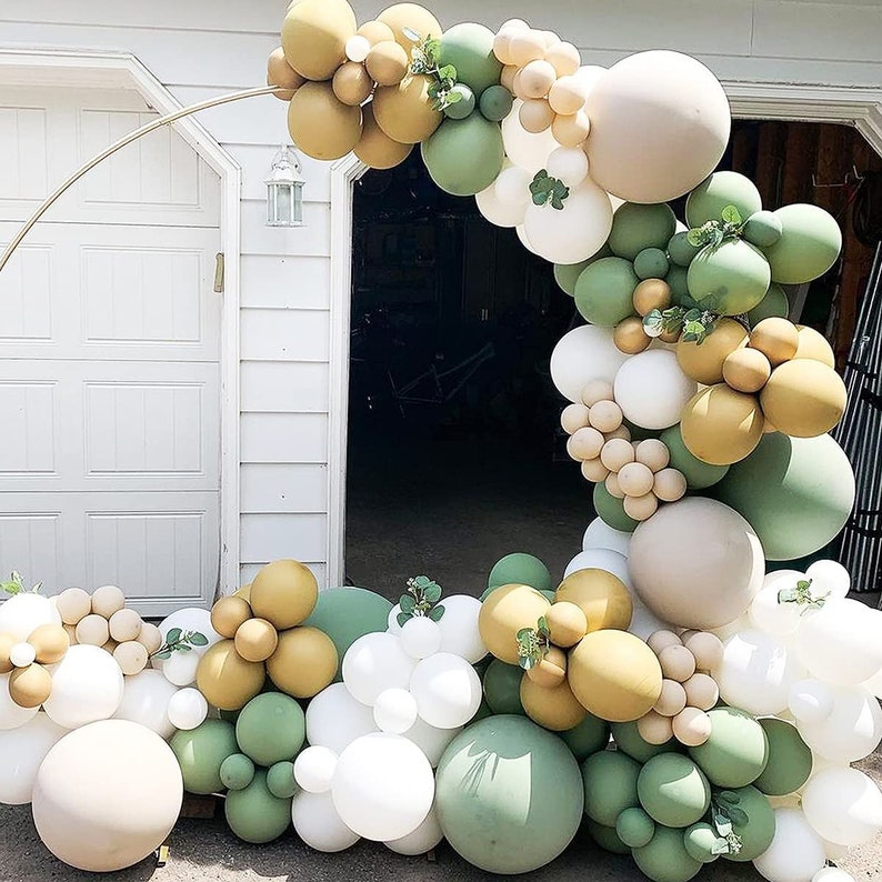 Sage Green Balloon Garland Kit Gold White Balloon With Etsy