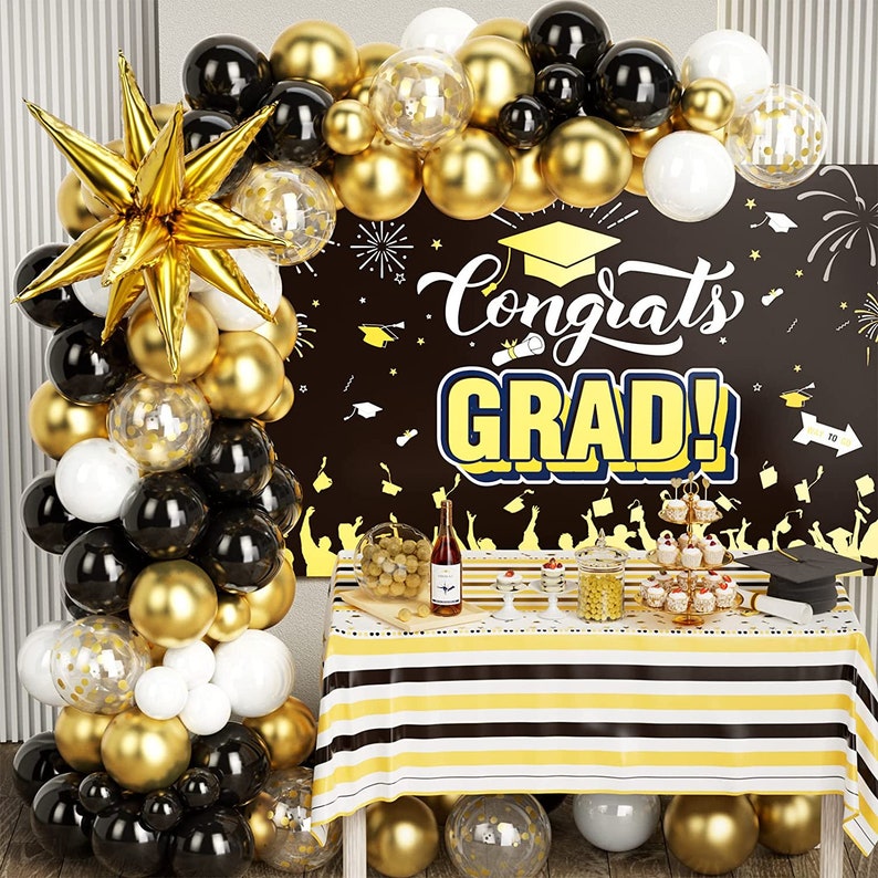 Graduation Black Gold Balloons Garland Kit 2023 Graduation - Etsy