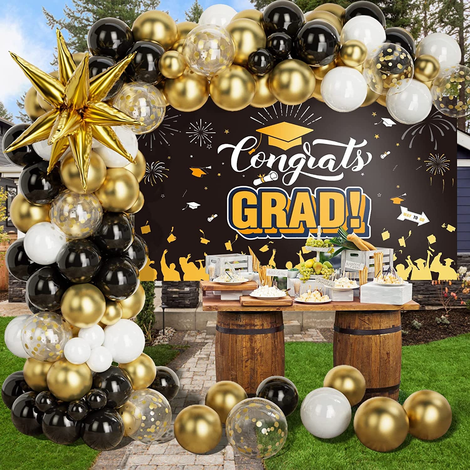 Graduation Black Gold Balloons Garland Kit 2023 Graduation Etsy